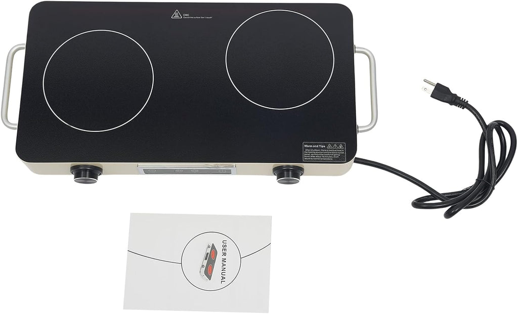 2 Burner Electric Cooktop 1100W Countertop Stove Top with Knob Control 110-120V Plug in Electric Cooktop with Touch Control & Timer for Kitchen, RV, Apartment (Cream Yellow)
