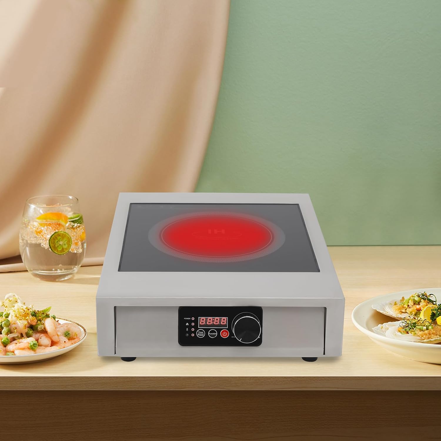 Electric Hot Plate for Cooking Portable Single Burner 3500W Stainless Steel hot plates Heat-up in Seconds Adjustable Temperature Control Stainless Steel Non-Slip Rubber Feet for Home Dorm
