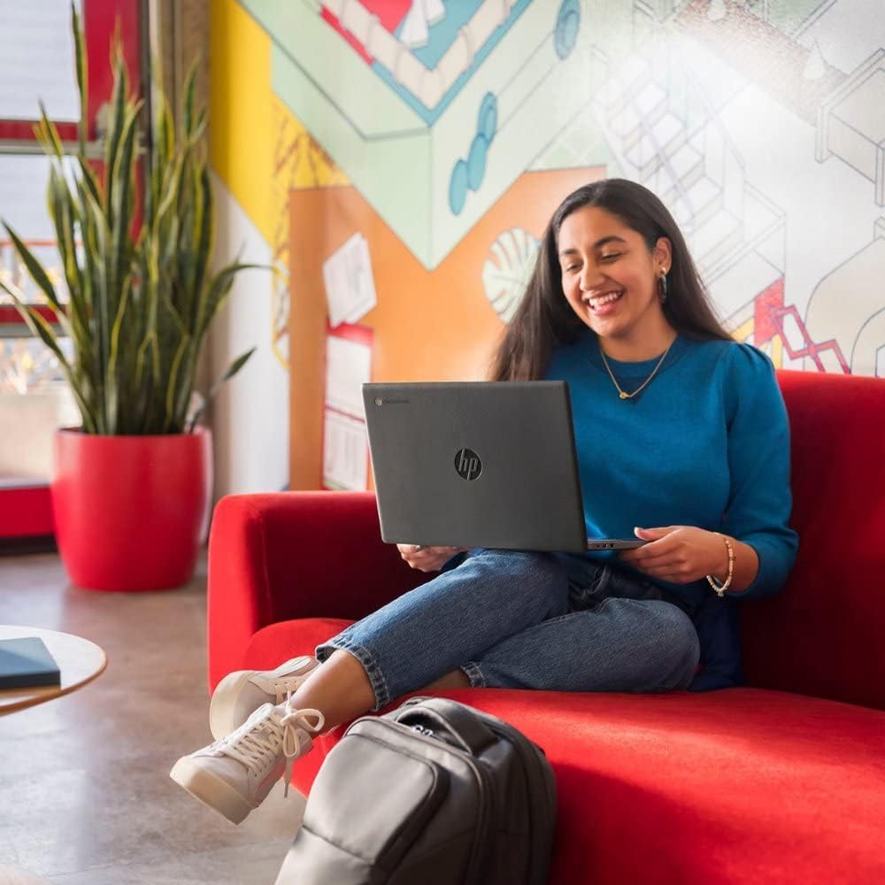 HP Chromebook 2024 Newest Laptop Student Business, 14' HD Display, Intel Celeron N4120 Processor, 4GB RAM, 128GB Storage (64GB eMMC+64GB Card), Webcam, WiFi, Long Battery, Chrome OS+MarxsolAccessory