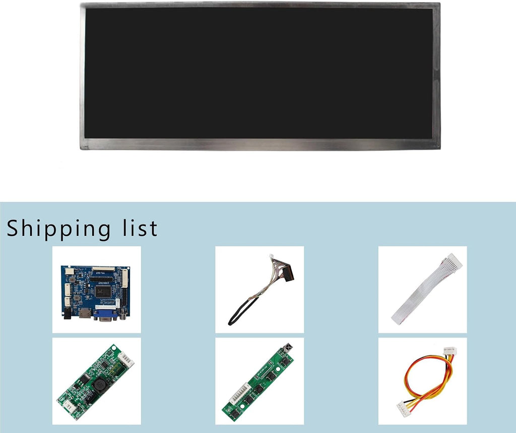 VSDISPLAY 12.3 Inch Stretched Bar LCD Screen 1920x720 High Brightness 850 Nits IPS Display with Board VS-TY2662-V1,Supports VGA AV Video Input