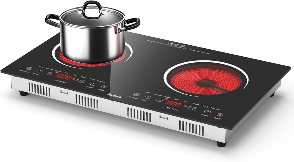 2 Burners Electric Cooktop, 24 Inch Stove top Touch Control, 110v~120v Built-in Elecric Stove Top with Outlet Plug, Child Safety Lock, Timer