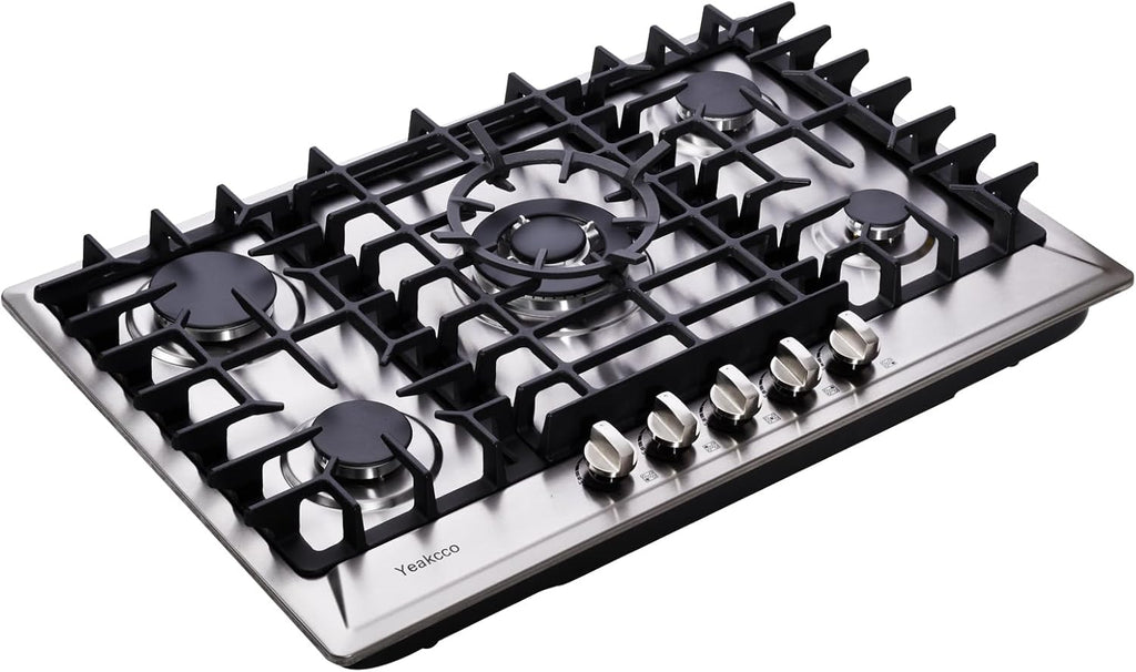 30 Inch Gas Cooktop, Built-in 5 Burners Stainless Steel Stovetop Propane/Natural Gas Convertible Stove Top Dual Fuel Cooktop