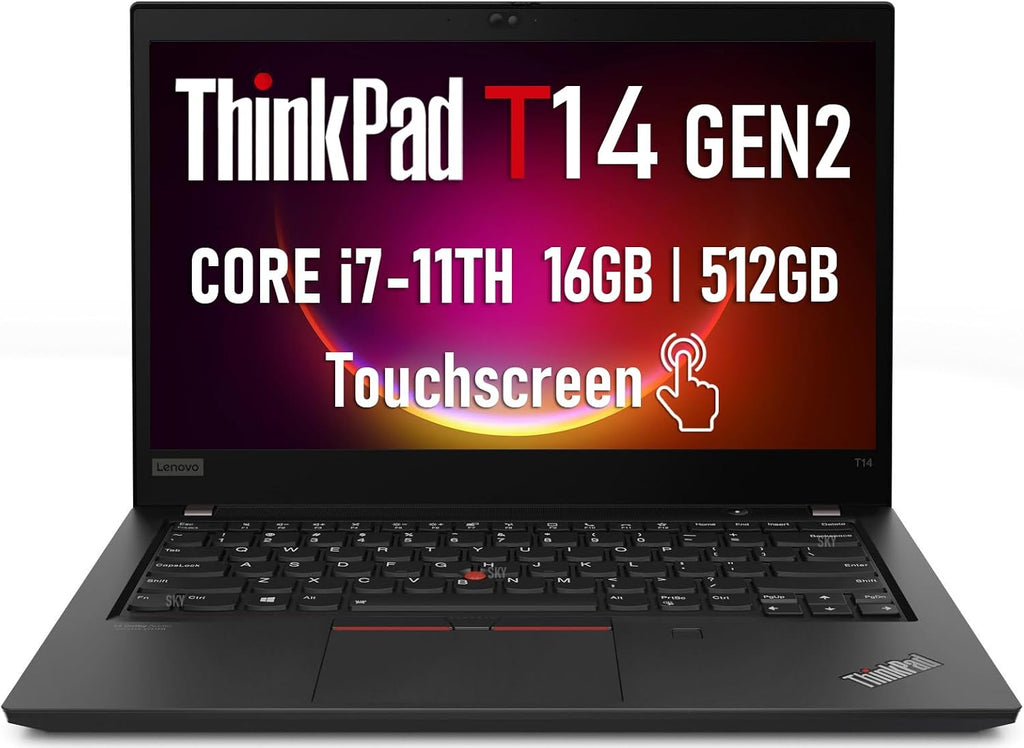 Lenovo ThinkPad T14 Gen 2 Business Touchscreen Laptop i7, 14' Full HD (1920 x 1080) PC, 11th Gen Quad-Core i7-1185G7 Up to 4.8GHz, 16GB DDR4 RAM, 512GB SSD, Backlit Keyboard, Windows 11 Pro (Renewed)