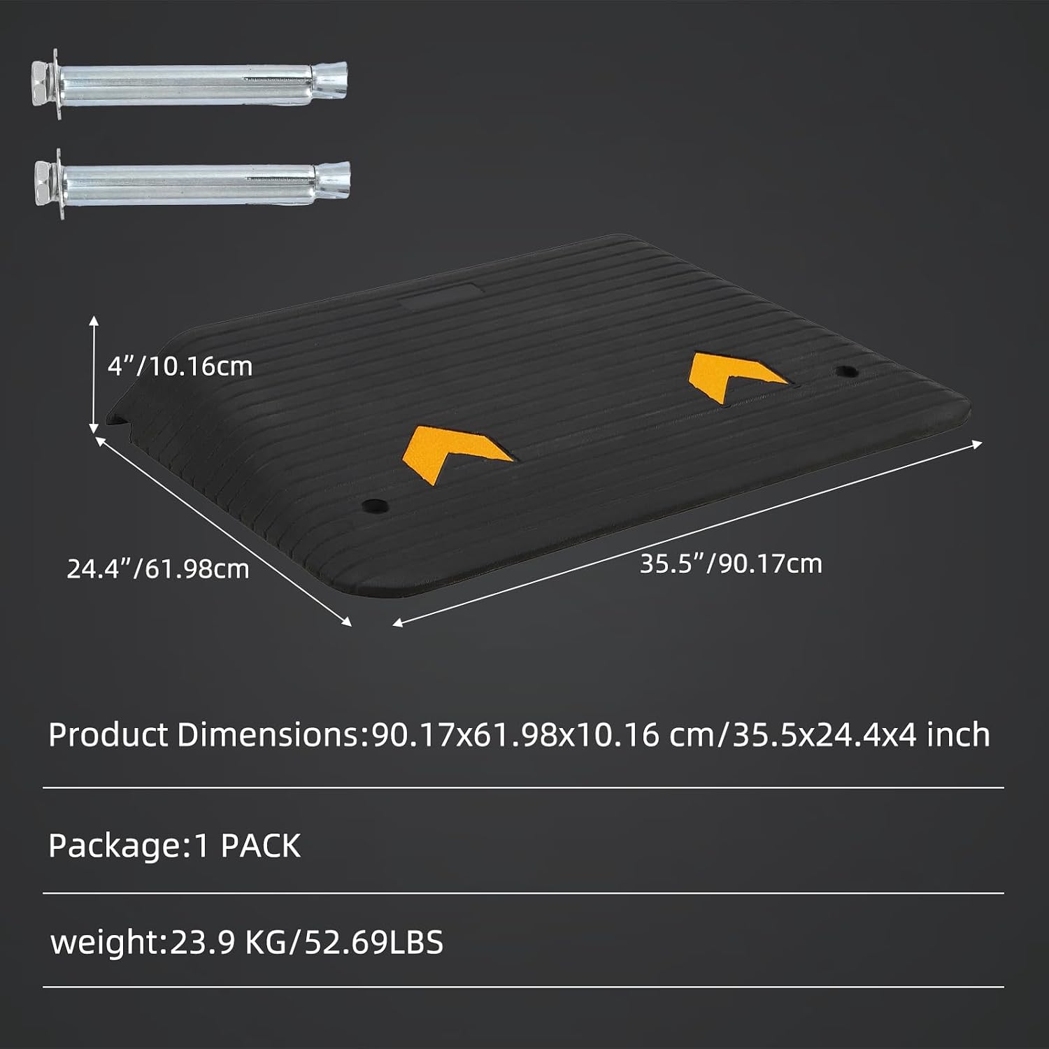 4' Rubber Threshold Ramp, 33000 Lbs Capacity Wheelchair Ramp with Non-Slip Surface, Portable Mobility Ramps for Doorways, Steps, Curbs, Driveways, Scooters & Walkers