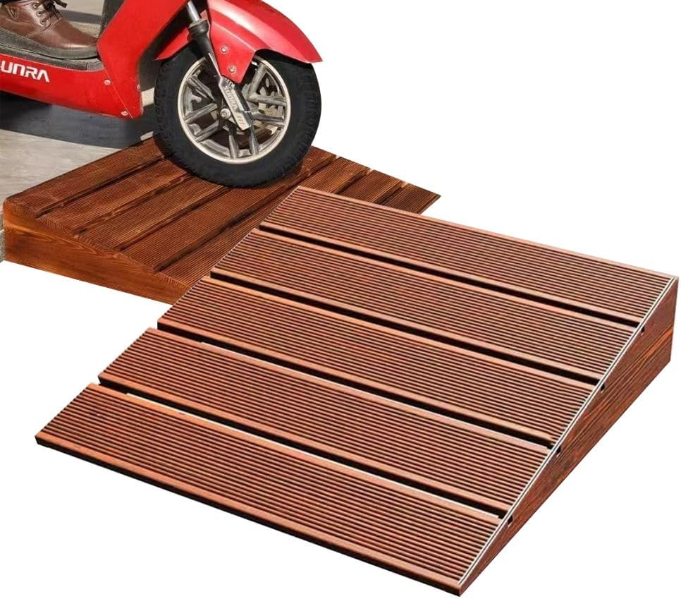Portable Threshold Ramp Non-Slip Wood Threshold Ramp For Wheelchair，4' Lift Height Door Ramp For Home/Front Door/Yard/Patio/Entry Steps(Brushed brown,50x50x10cm)