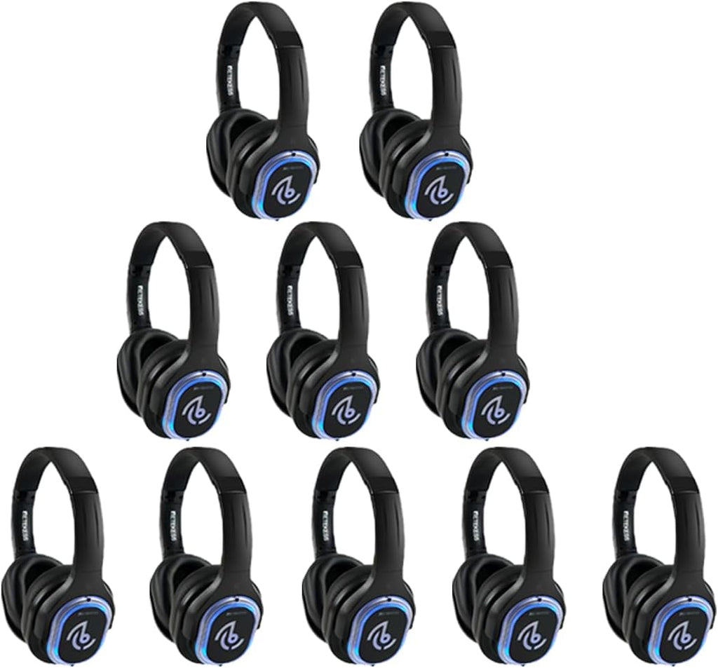 Retekess TA004 Silent Disco Headphone System, Wireless Silent Disco LED Light Headphones, 3 Channels, Hi-Fi Sound Quality, Silent Party Headphones for DJ, Music Events, Festivals (10 Pack)