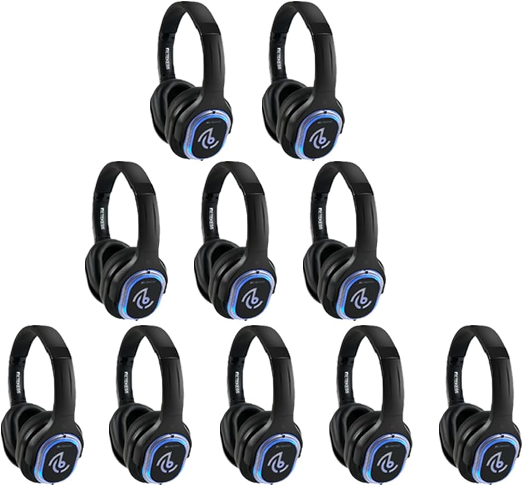 Retekess TA004 Silent Disco Headphone System, Wireless Silent Disco LED Light Headphones, 3 Channels, Hi-Fi Sound Quality, Silent Party Headphones for DJ, Music Events, Festivals (10 Pack)