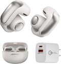 Bose Ultra Open Bluetooth Earbuds, True Wireless Earbuds with OpenAudio for Awareness, Clip On Design for Comfort, Immersive Audio, Up to 48 Hrs of Playtime + 20W Wall Charger (Smoke White)