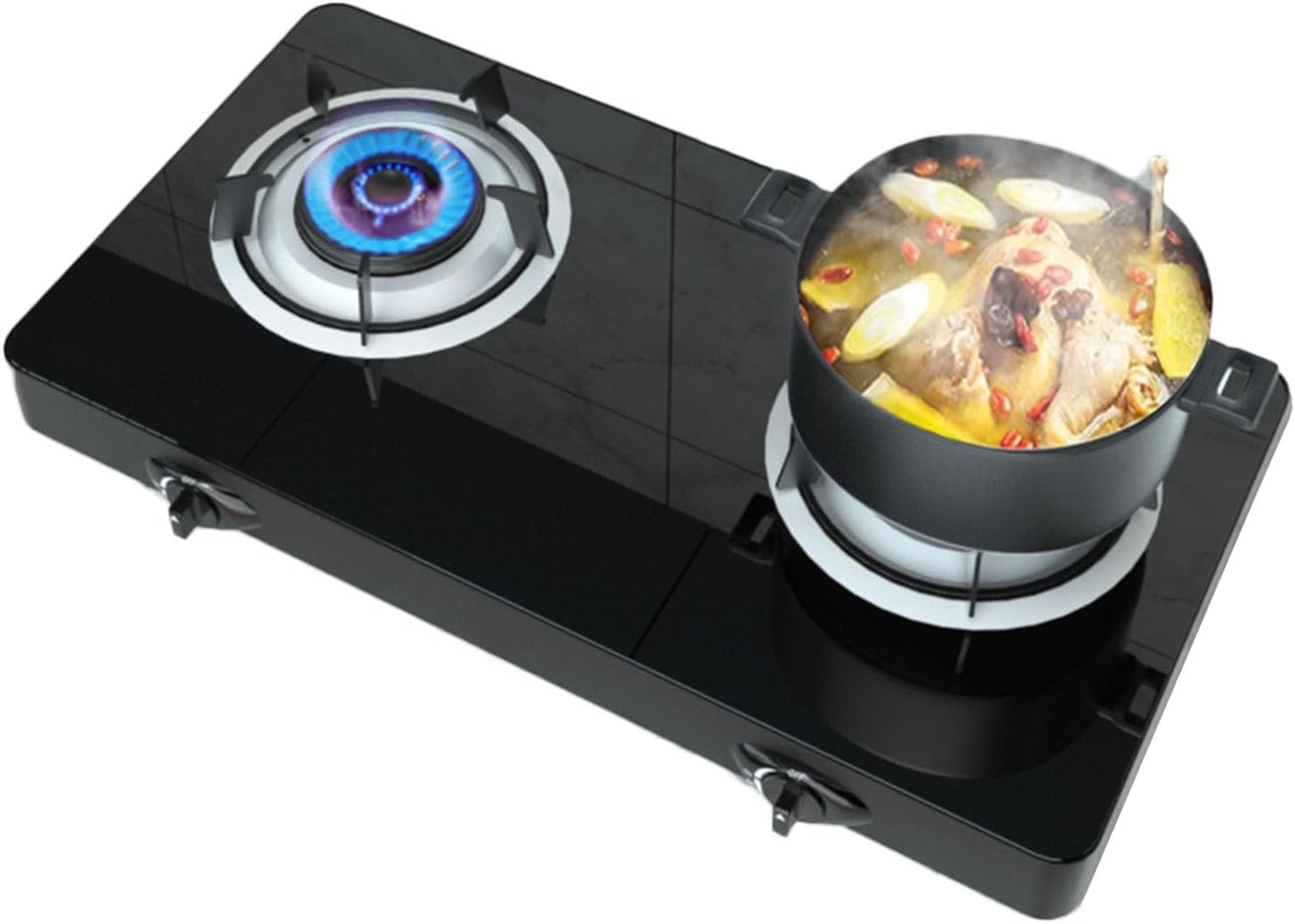 Propane Stove 2 Burners Portable Propane Stove,17742.4BTU High Power Tempered Glass Gas Cooktop for Home Use Food Stalls and Canteens (Color : NG)