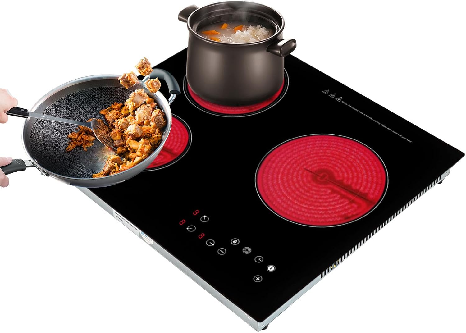 Electric Cooktop 110v, Electric Stove Countertop & Built-in, Cooktop with 9 Power Levels, Sensor Touch Control, Safety Lock, Timer, No Plug (3 Burners)
