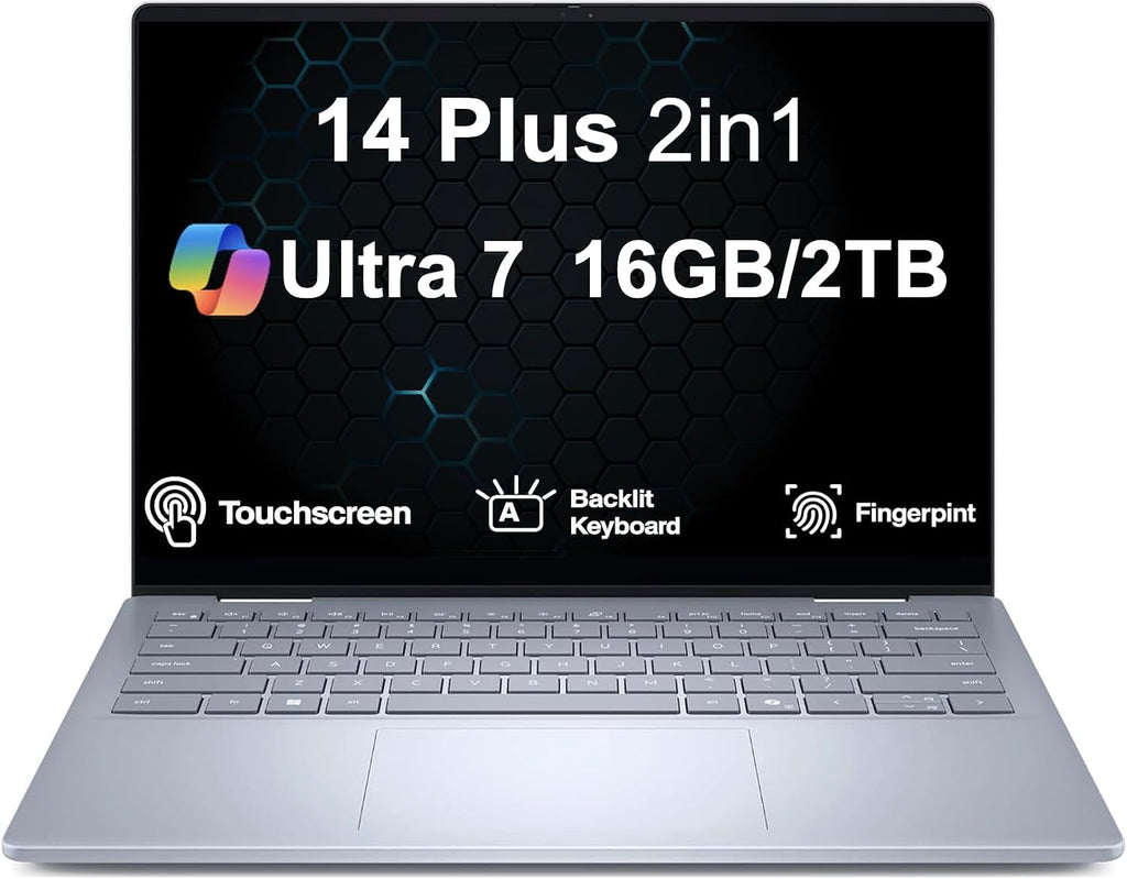 Dell 14 Plus 2-in-1 Laptop 14.0' LCD WUXGA Touchscreen Display (Intel Ultra 7-256V(>i9-12900K), 16GB LPDDR5X, 2TB SSD, Intel Arc Graphics, Copilot+ PC, Backlit KB, Fingerprint, Win 11 Pro)