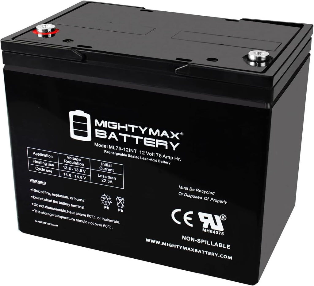ML75-12INT -12 Volt 75 AH, Internal Thread (INT) Terminal, Rechargeable SLA AGM Battery