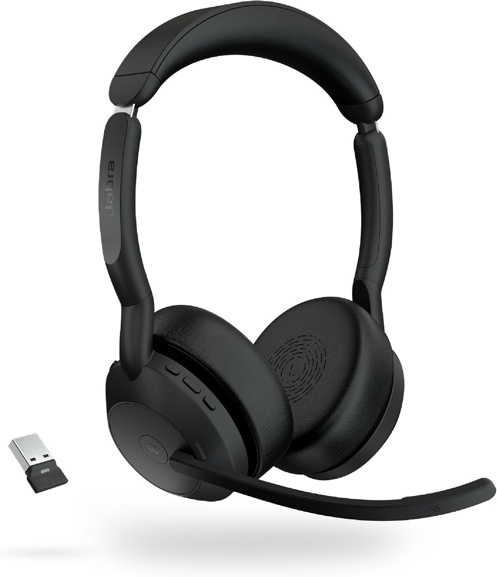 Jabra Evolve2 55 Stereo Wireless Headset - Features AirComfort Technology, Noise-Cancelling Mics & Active Noise Cancellation - MS Teams Certified, Works with Other Platforms - Black
