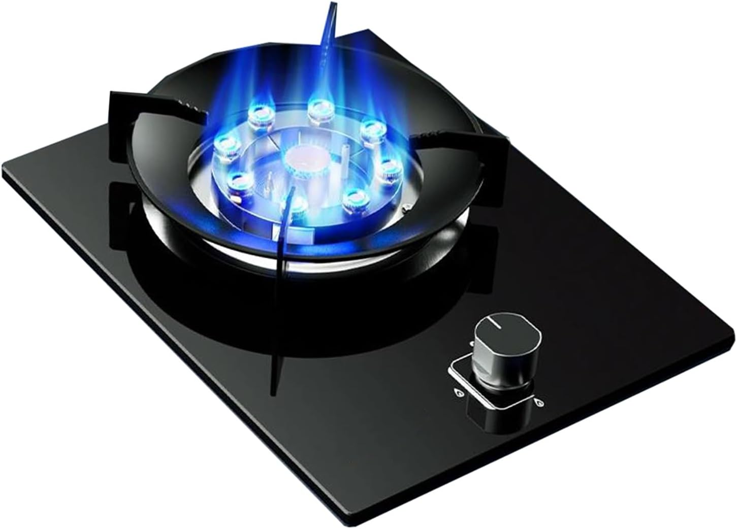 Gas Cooker 1 Burner,5.2KW Nine-Chamber Fire Ring Frying Pan,Tempered Glass Cooktop with Flame Out Protection,NG/LPG Gas Conversion(LPG)