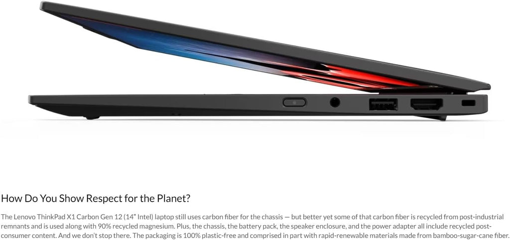 Lenovo Gen 12 ThinkPad X1 Carbon Laptop with Intel Ultra 7 155U Processor, 14' WUXGA 100% sRGB Touchscreen, 32GB 6400MHz RAM, 1TB Gen4 Performance SSD, FHD+ IR+ RGB Camera, and Windows 11 Pro