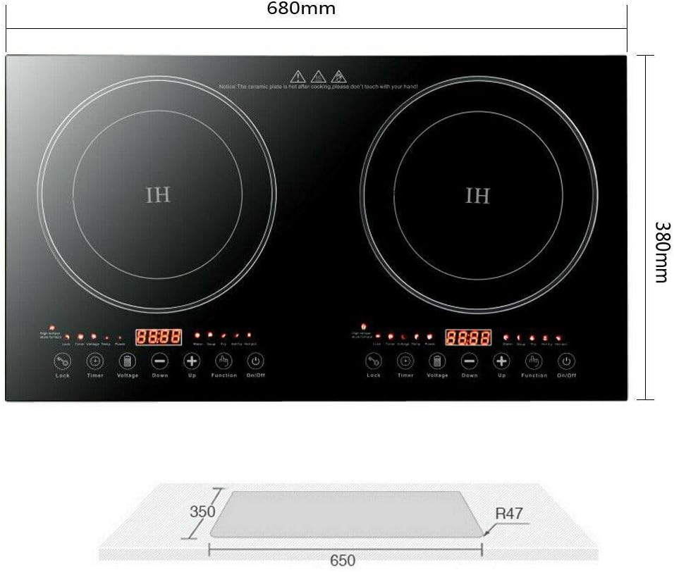 Electric Double Induction Cooker, 1200W+1200W Touch Type Key w/LED Display, 8 Gear Firepower, Dual Induction Countertop Burner, 2 Burner Portable Countertop Cooker (US Stock)