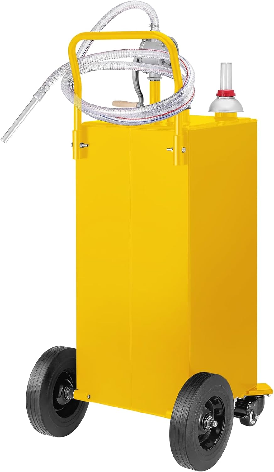 VEVOR 30 Gallon Fuel Caddy, Gas Storage Tank & 4 Wheels, with Manual Transfer Pump, Gasoline Diesel Fuel Container for Cars, Lawn Mowers, ATVs, Boats, More, Yellow