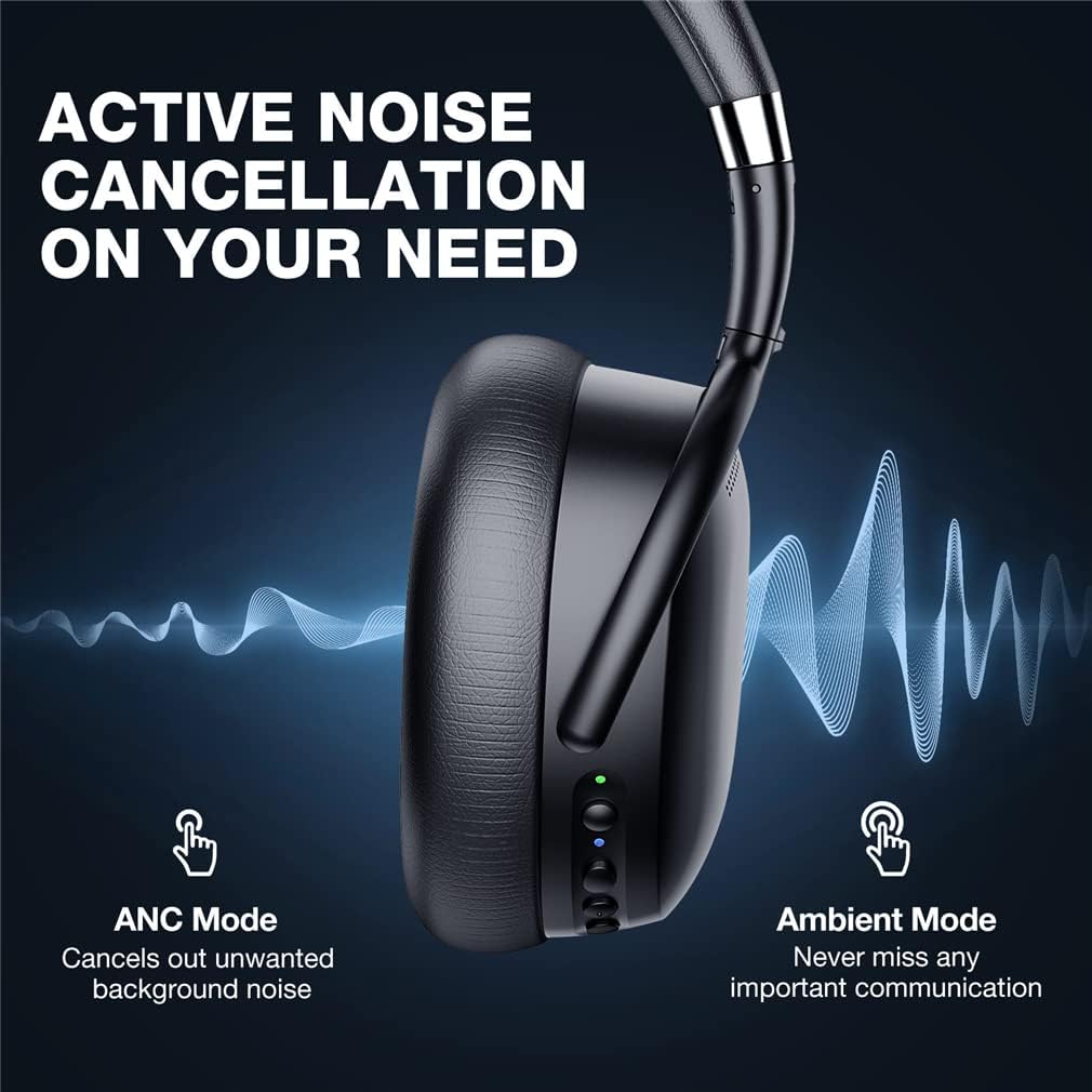 Active Noise Cancelling Over-Ear Headphones Foldable Bluetooth Headsets with Mic, HD Aptx Lossless Sound Quality, for Online Learning, School, Travel