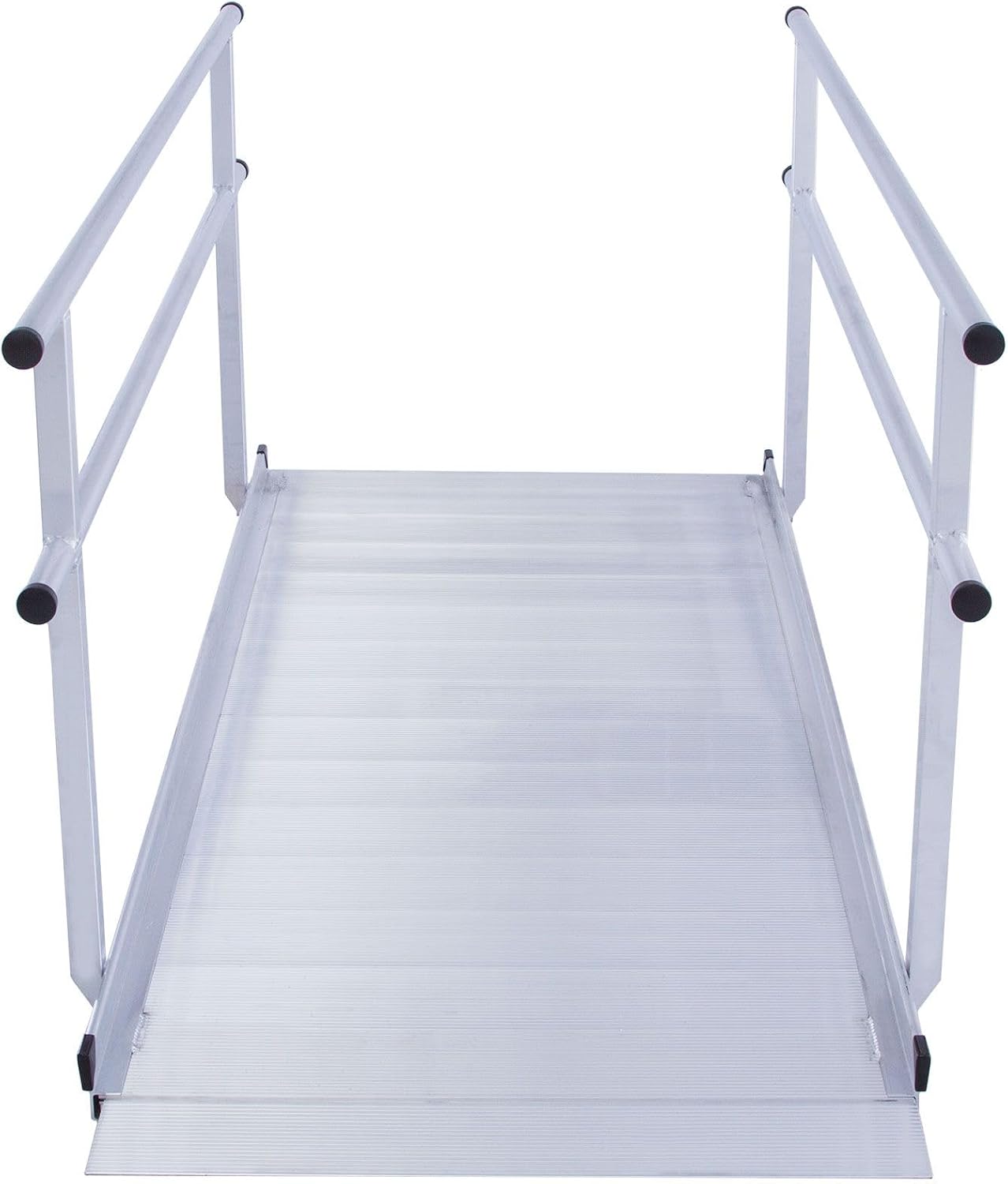 8' Wheelchair Ramp for Home Steps, 850 lb Capacity, Handrails, Non-Slip, Entry Access for Mobility Scooters, Power Chairs, Silver Spring