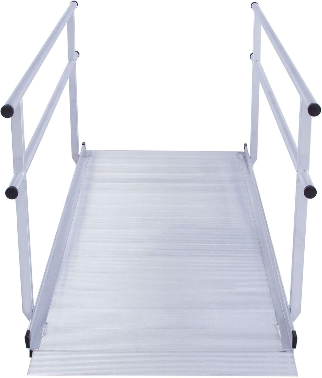 10' Wheelchair Ramp for Home Steps, 850 lb Capacity, Handrails, Non-Slip, Entry Access for Mobility Scooters, Power Chairs, Silver Spring