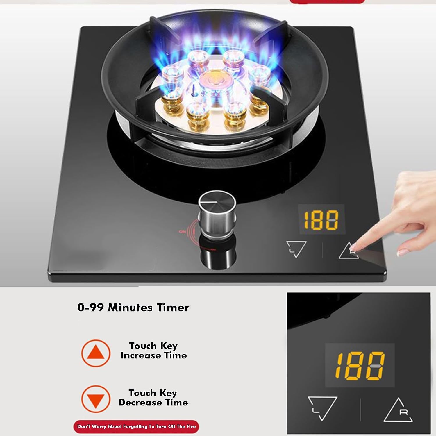 Single Burner Gas Stove,5.2KW Nine-Cavity High-fire Timer,Tempered Glass Top Cooking,with Flameout Protection,for Natural Gas/liquefied Petroleum Gas(NG)