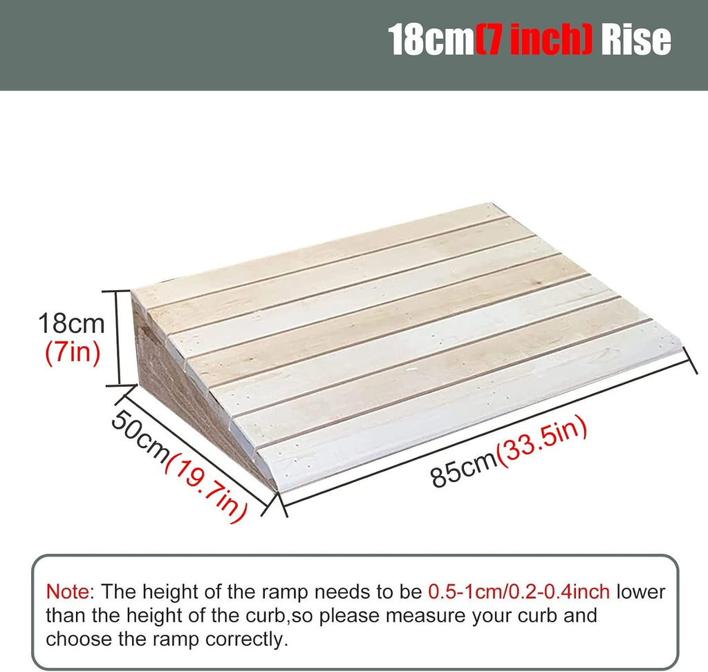 Portable Driveway Ramp 4 5 6 7 Inch Rise Wooden Wheelchair Ramp for Front Door Home, Anti Slip Auxiliary Transition Ramps Threshold Doorway Steps Garden(50x85x18cm/19.7x33.5x7in)