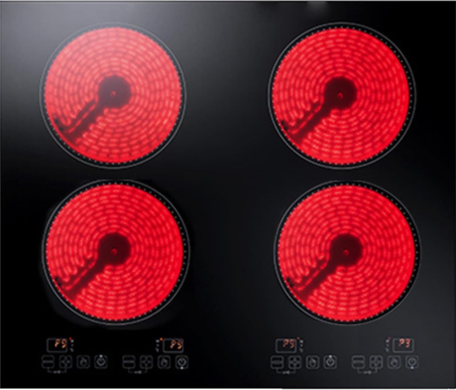 23.62 x 21.26 In Electric Ceramic Cooktop, with 4 Burner 9 Power Levelsr Child Safety Lock Touch Sensor Control, 3000W, Built-in & Desktop, 110V