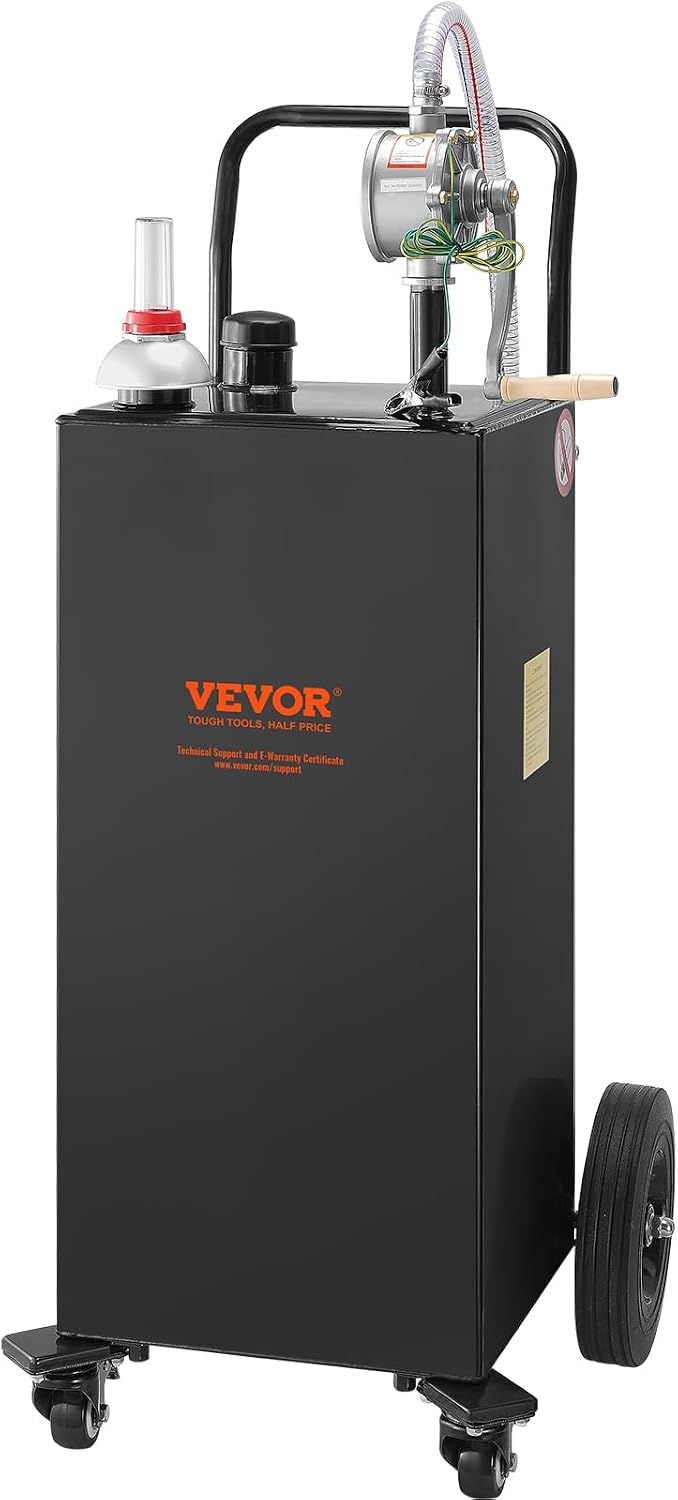 VEVOR Fuel Caddy 30 Gallon, Portable Gas Caddy Fuel Storage Tank with 4 Wheels & Manual Transfer Pump, Gasoline Diesel Fuel Container for Cars, Lawn Mowers, ATVs, Boats, Black