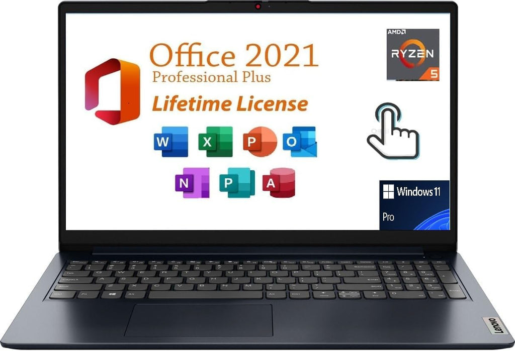 LENOVO Ideapad 1 Laptop, 15.6' FHD (1920x1080) Touch Display, with Free Lifetime Office 2021,Ryzen 5 7520U,8GB RAM,2TB SSD AMD Radeon Graphics, Type C, Windows 11 Pro, Abyss Blue