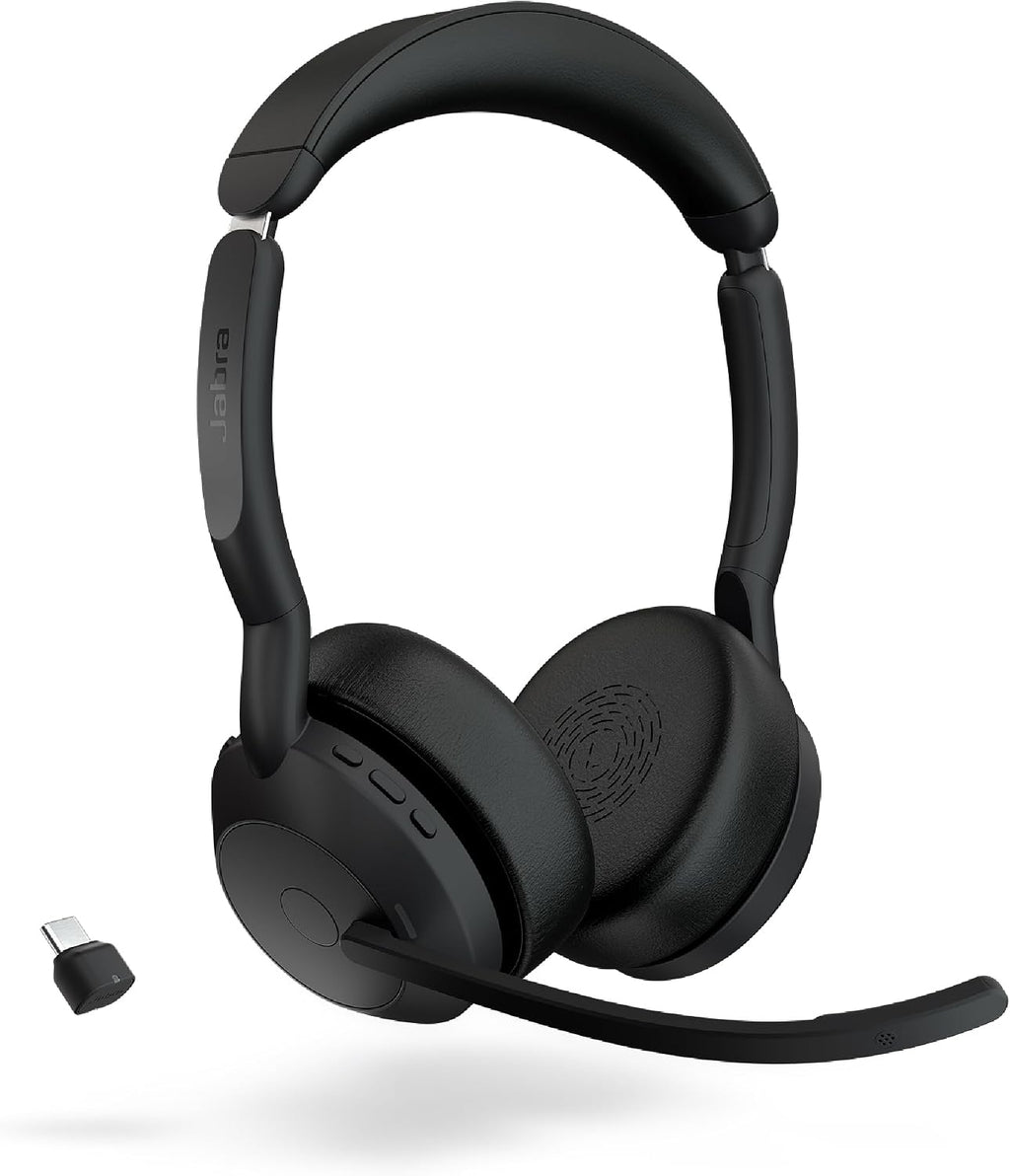 Jabra Evolve2 55 Stereo Wireless Headset - Features AirComfort Technology, Noise-Cancelling Mics & Active Noise Cancellation - Works with UC Platforms Such as Zoom & Google Meet - Black