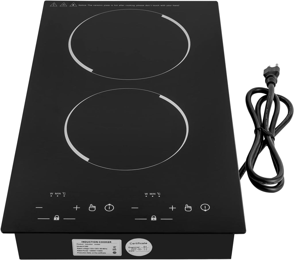 Double Induction Cooktop Induction Cooker 2 Burners, Electric Cooktops with 1800W Sensor Touch, 9 Temperature & Power Levels,Independent Control, 110~120 Volt Plug in Electric Stove