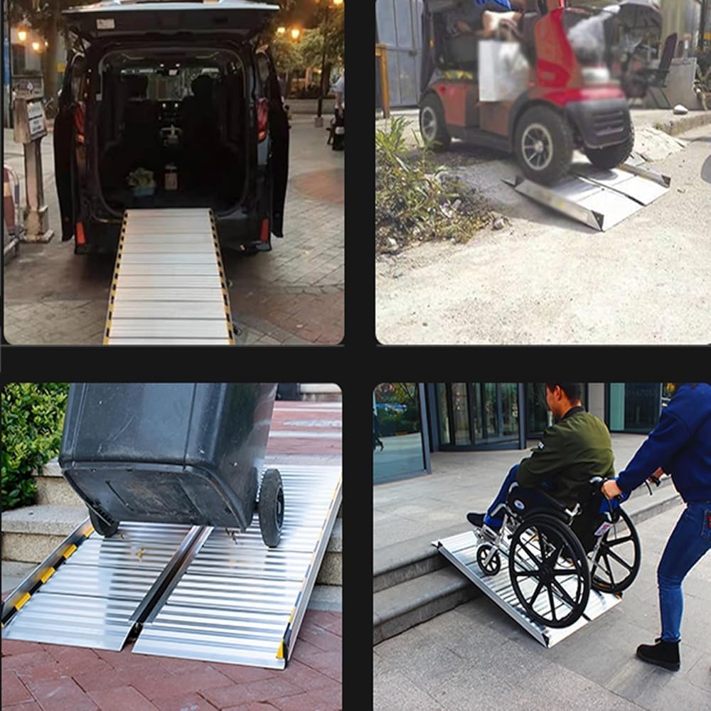 3' Rise Door Ramp for Wheelchairs, Door Threshold Ramp, Aluminum Threshold Ramp for Doorways Rated 660 lbs Load Capacity, Size : 120X37.5x8cm-4pcs (Size:120X37.5x8cm-4pcs,Color:Silver)