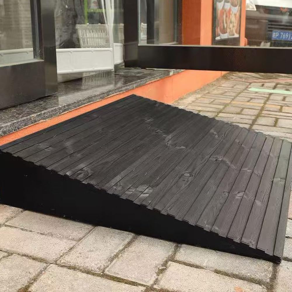 Portable Threshold Ramp Non-Slip Wood Threshold Ramp For Wheelchair，4' Lift Height Door Ramp For Home/Front Door/Yard/Patio/Entry Steps(Brushed brown,50x50x10cm)