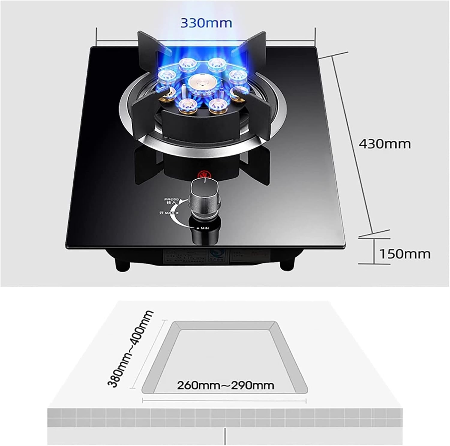 Gas Stove 33CM, 1 Burner Gas Stove, NG/LPG Convertible Gas Stove Cooktop, Black Tempered Glass Top Cooking With Flameout Protection, Suitable For Home Kitchen (Color : A, Size : NG)