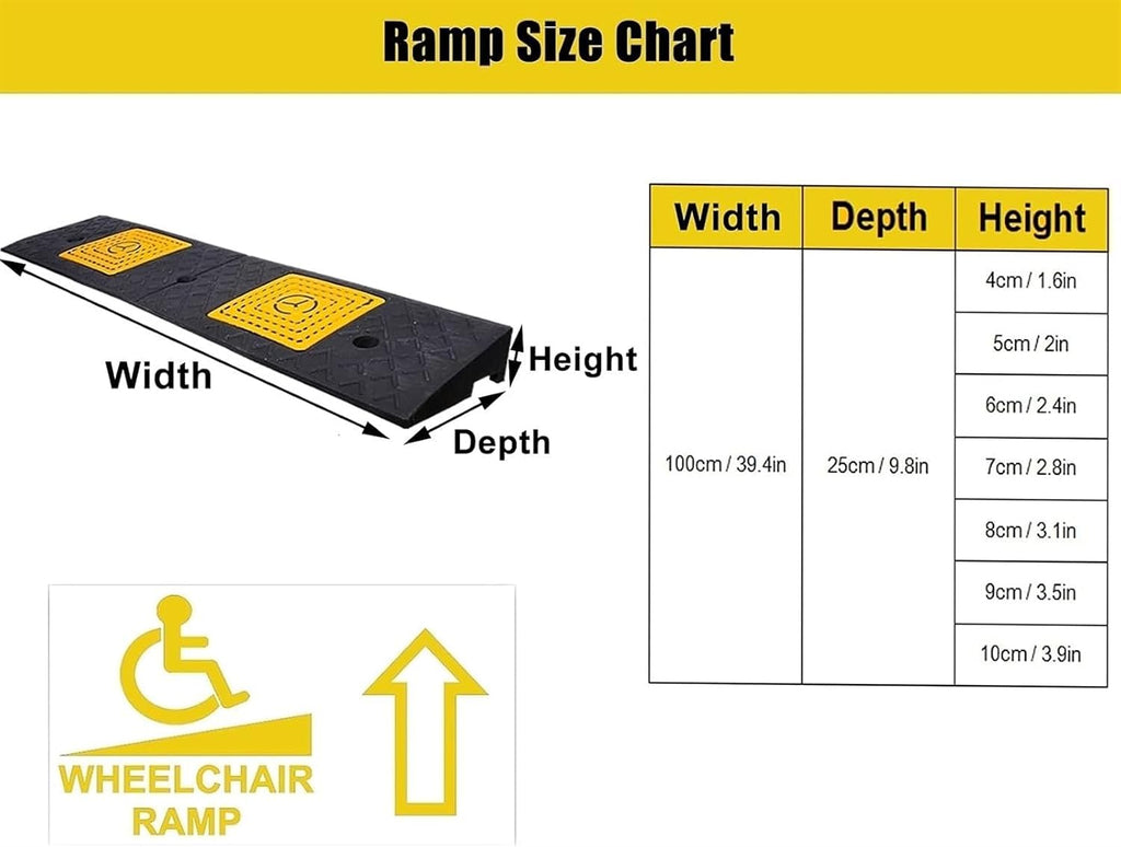 Ramps Threshold Ramp, Car Rubber Curb Threshold Ramp 40inch / 100cm Wide, Truck Skateboard Motorcycle Bicycle Exterior Doors Ramps, 4cm / 6cm / 8cm / 10cm Rise