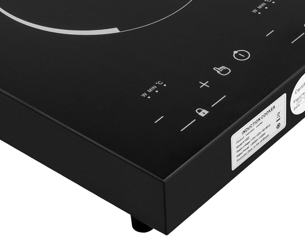 Double Induction Cooktop, Portable Induction Cooker with 2 Burner Independent Control, Ultrathin Body, 9 Temperature, 2 Hour Timer, Safety Lock