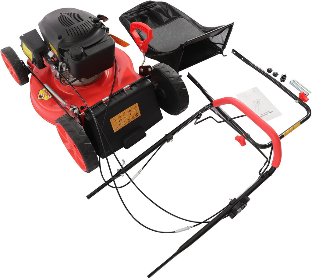 20Inch Gas Powered Lawn Mower, 3-in-1 140CC Self-Propelled Gas Mower with Bagger, 8 Adjustable Heights, 4000W 2800RPM,1.6L/0.42Gallon Fuel Tank, Perfect for Small to Medium Sized Yards