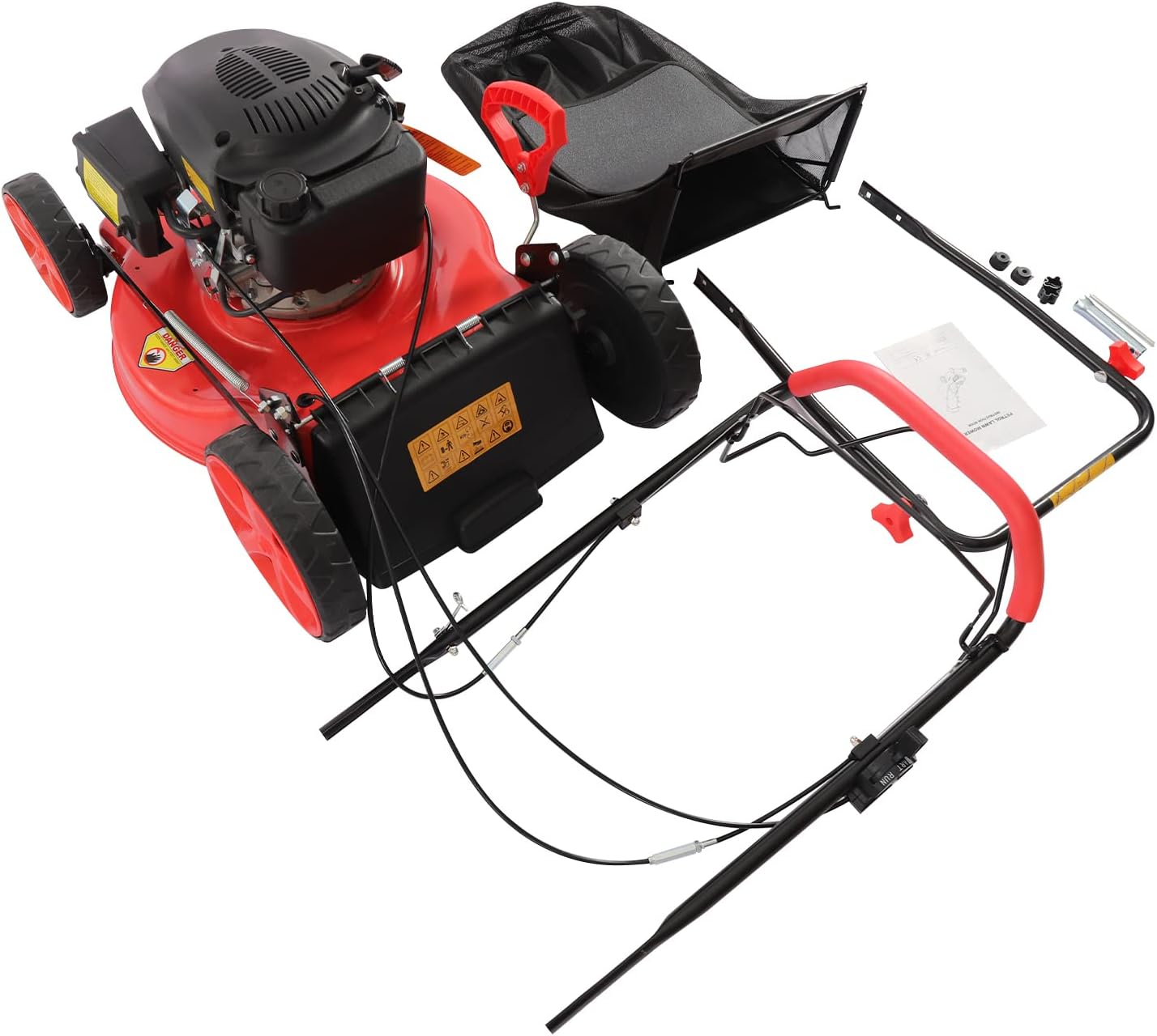 20Inch Gas Powered Lawn Mower, 3-in-1 140CC Self-Propelled Gas Mower with Bagger, 8 Adjustable Heights, 4000W 2800RPM,1.6L/0.42Gallon Fuel Tank, Perfect for Small to Medium Sized Yards