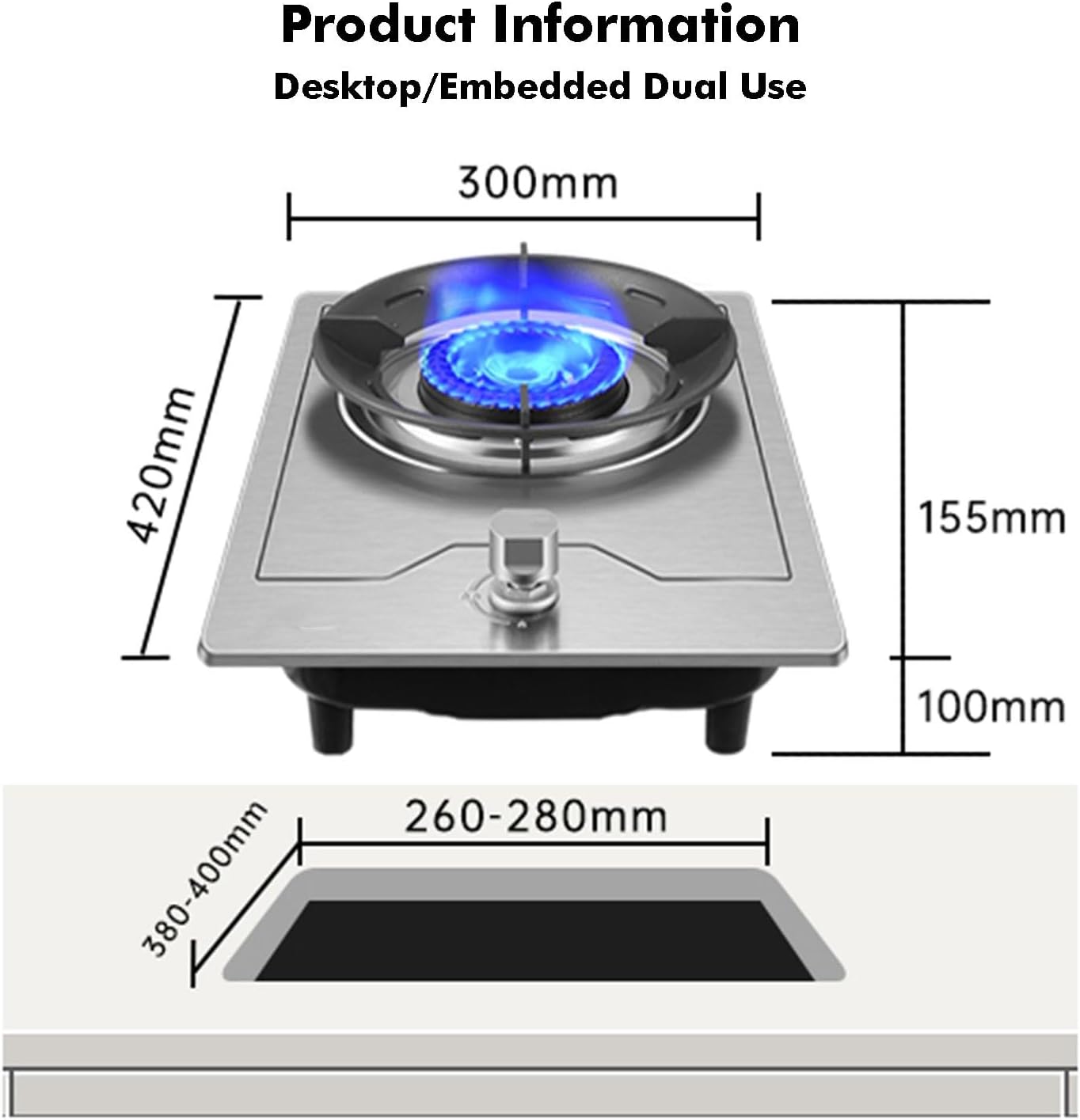 Portable Gas Stove,Single Burner Propane Stove,Stainless Steel Max 17742.4BTU with Pulse Electronic Ignition Suitable for Apartments Kitchens(silver) (Color : NG, Size : 16377.6BTU)