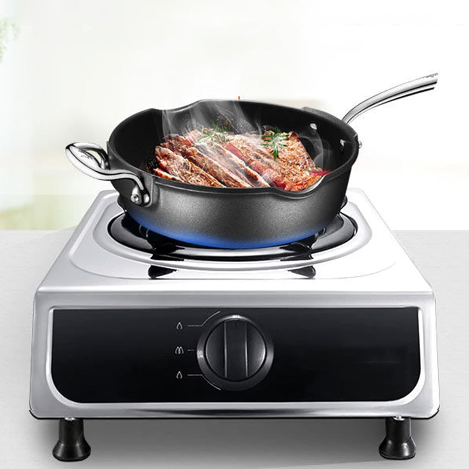 Portable Gas Stove,Single Burner,Stainless Steel Catering 4.0KW Indoor Regulators,Gas/LP Gas Conversion Stove,with Flameout Protection(LPG)