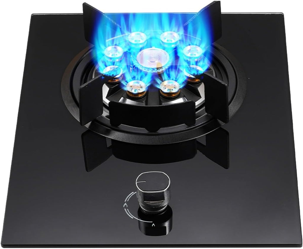 Portable Gas Stove with 1 Burner,5.2KW Camping Gas Cooker,9-Cavity High-fire Glass Freestanding Cooktop,NG/LPG Source Kit,for Home Kitchen(LPG)