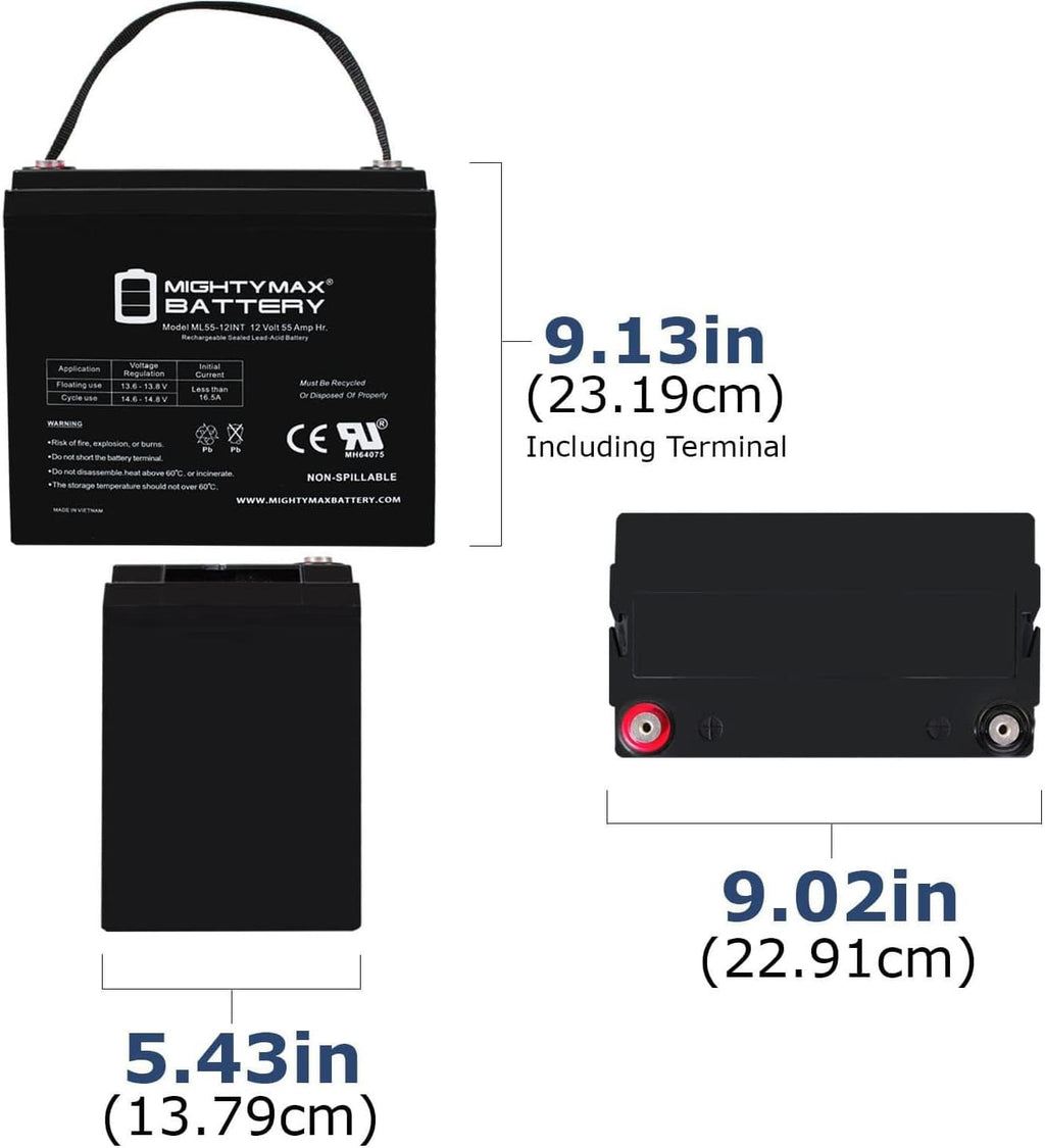 ML55-12INT -12 Volt 55 AH, Internal Thread (INT) Terminal, Rechargeable SLA AGM Battery