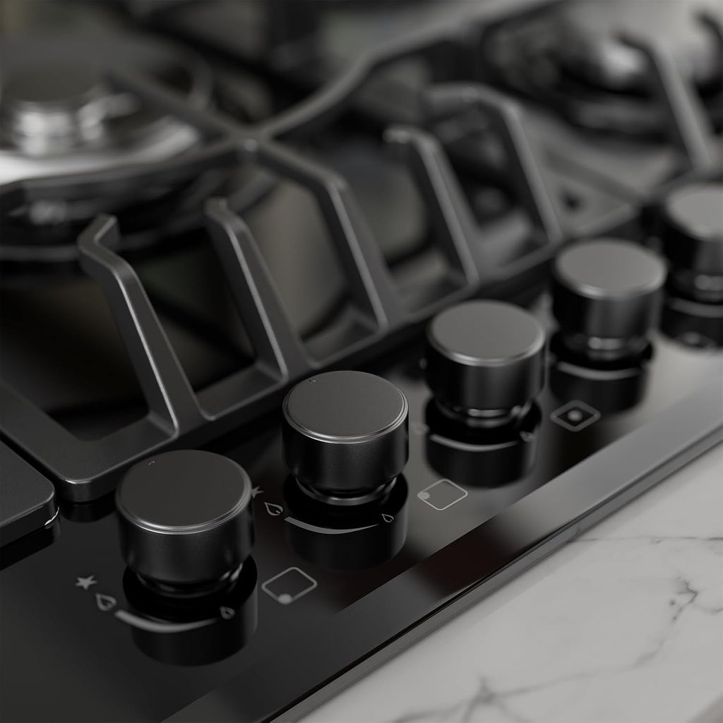 Empava 36' Bulit-in Tempered Glass Gas Cooktops 5 Italy Imported Sabaf Burners Stove Tops, 36 Inch, Black