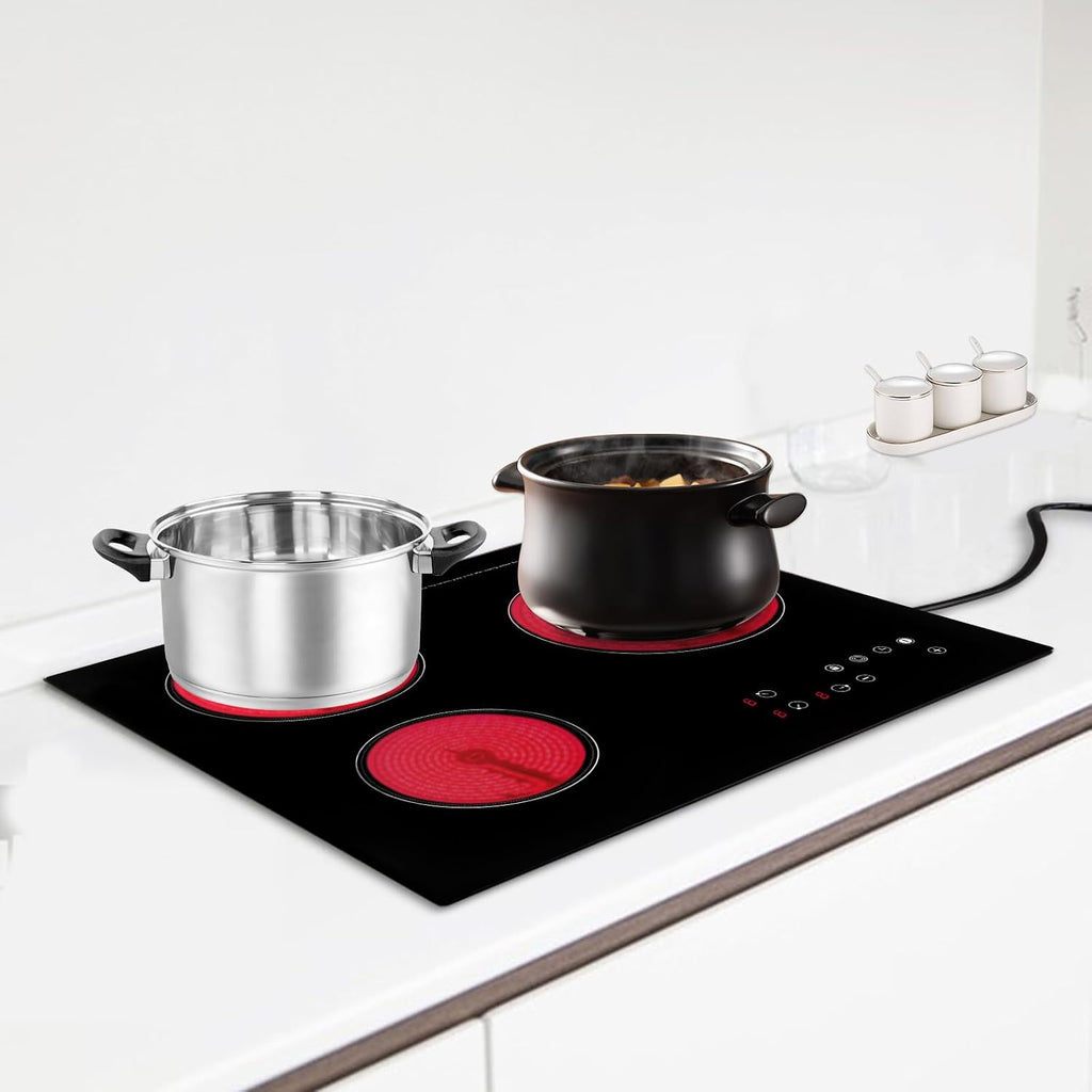 3 Burner Electric Cooktop Portable Ceramic Cooktop 2600W 110V Built-In Electric Stove Sensor Touch Control Countertop Electric Hot Plate with Timer&Child Safety Lock 9 Heating Level(No Plug)