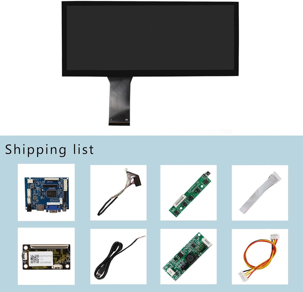 VSDISPLAY 12.3 Inch Touchscreen IPS Stretched Bar LCD 1920x720 Monitor for Secondary Display,with VGA AV Controller Board VS-TY2662-V1