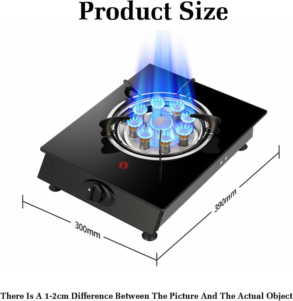 Gas Cooker 1 Burner,5.2KW Portable Gas Stove,Tempered Glass Cast Iron Pot Rack,with Flameout Protection,for Home Kitchen(LPG)