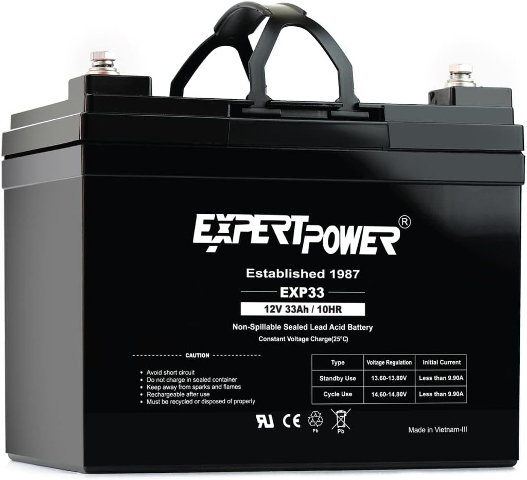 ExpertPower EXP33-2 Pack 12V 33Ah SLA AGM Battery for Solar Energy Storage, UPS, Trailer, Security System, Mobility Scooter, Small Marine Battery Backup, 12V Batteries Lead Acid, M6