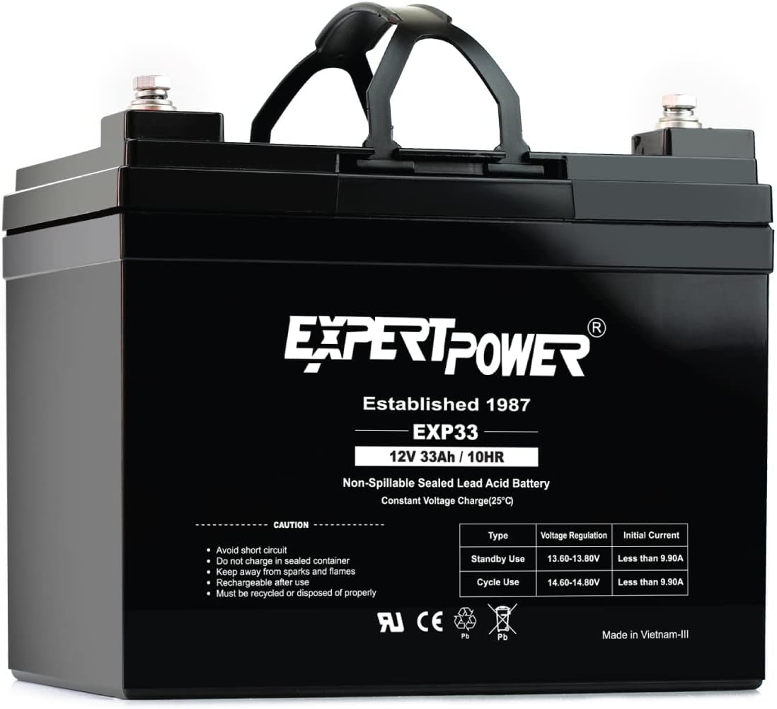 ExpertPower EXP33-2 Pack 12V 33Ah SLA AGM Battery for Solar Energy Storage, UPS, Trailer, Security System, Mobility Scooter, Small Marine Battery Backup, 12V Batteries Lead Acid, M6
