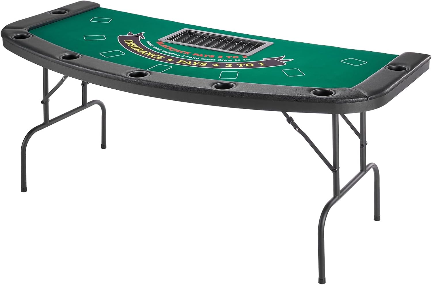 VEVOR Foldable Poker Table, 7 Player 72 in Folding Casino Leisure Table with Padded Rails & Cup Holders, Semi-Oval Portable Game Tables with Felt & Metal Legs, for Texas Hold'em Game and Blackjack