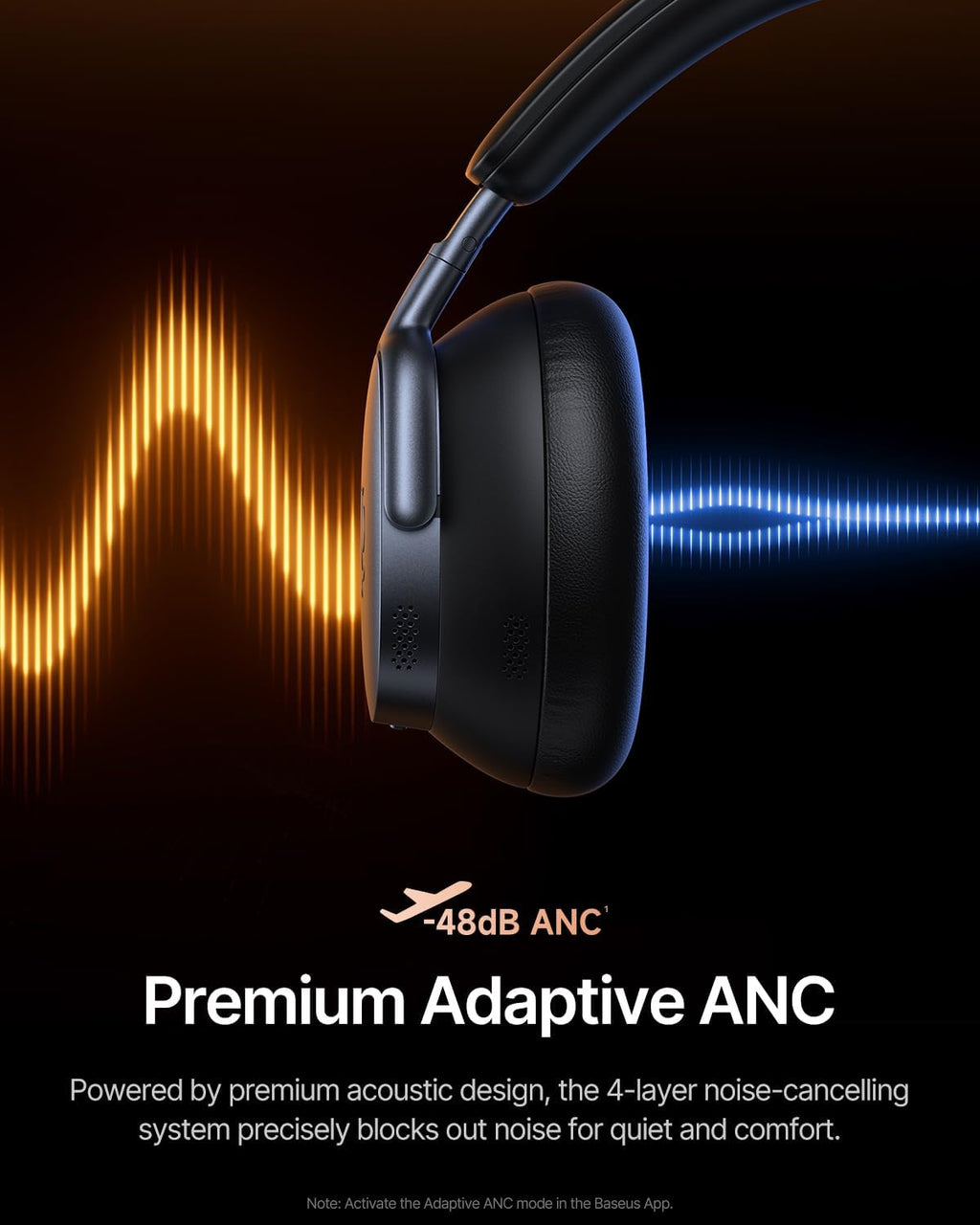 Baseus Inspire XH1 Adaptive Active Noise Cancelling Headphones 45W USB C Charger, Dual Port PPS Fast Charging Block